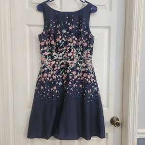 LOFT outlet Blue Floral Sunshine Fit & Flare Dress Sheath Lined Size 6